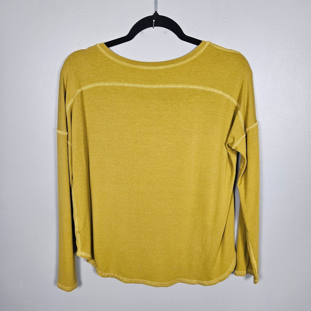 Eileen Fisher Women's XS Top Long Sleeve High Low Exposed Seams Mustard Yellow - Picture 2 of 7